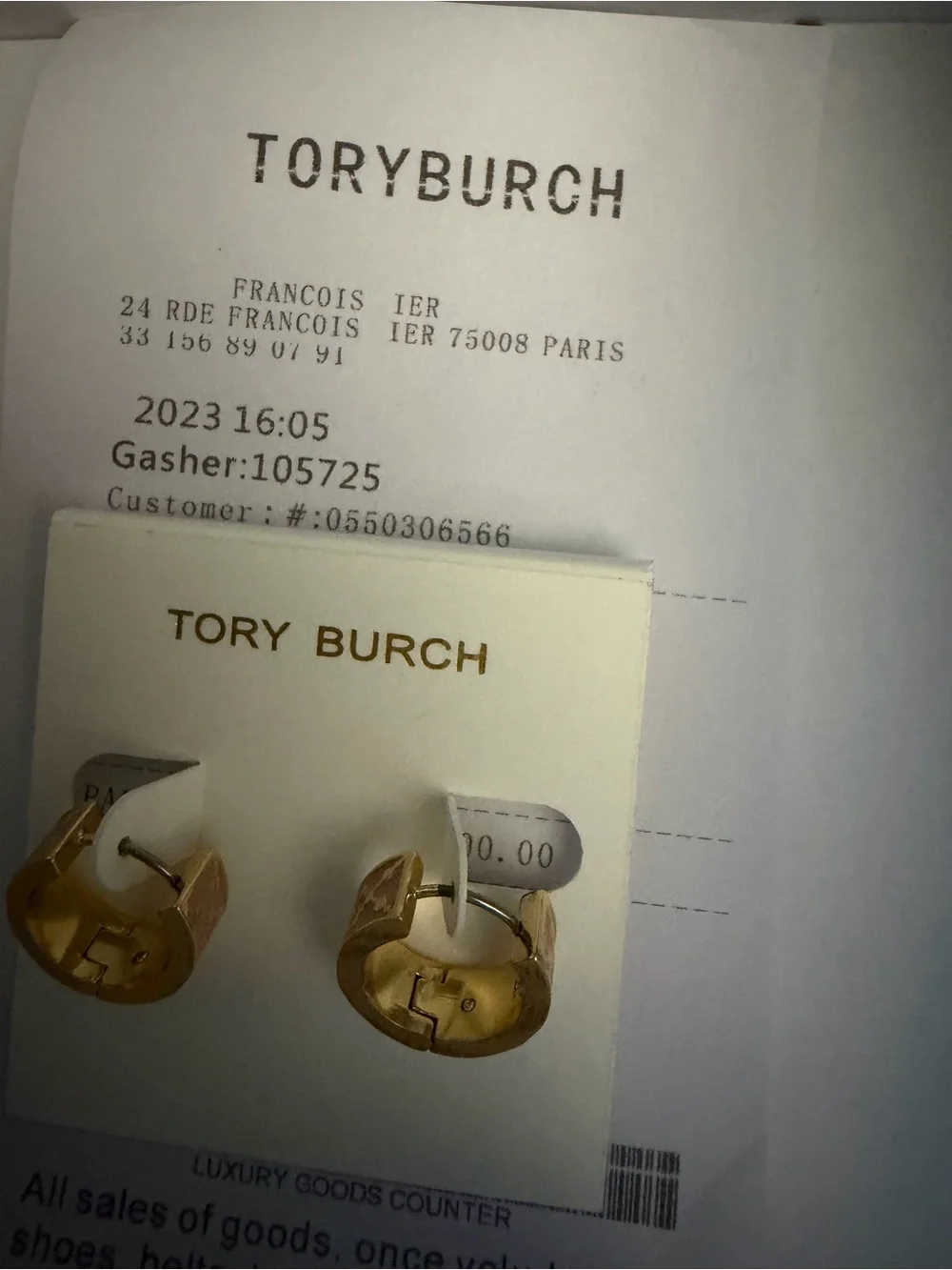 Tory Burch Gold Hoop Earrings with Red Enamel Trim